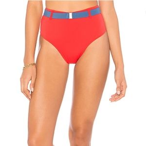 The Josephine Bikini Bottom -Solid & Striped Solid Red & Blue